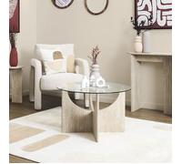 HOME DECO FACTORY - HD7752 - Table Basse Ronde Pietra en Verre Trempé D70cm - Design Moderne et Élégant - Idéale pour Salon - Facile à Intégrer dans Tous Les Intérieurs - Couleur Blanc Beige