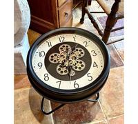 Table Basse Horloge Engrenages Mobiles, Décor Steampunk Industriel | Noir et blanc, avec de vrais engrenages mobiles, salon, canapé, petite table basse