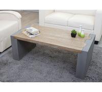 Table basse HWC-A15, table de salon, aspect béton sapin massif rustique MVG 46x122x60cm