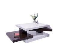 Table basse MENDLER HWC-G84, table de salon, rotative 34x80x60cm blanc brillant, marron Blanc G