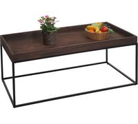 Table basse HWC-K71, table basse table d'appoint, bois massif métal 46x110x60cm ~ brun foncé