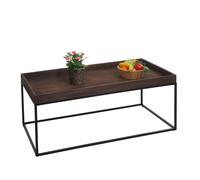 Table Basse Hwc-K71, Table Basse Table D'appoint, Bois Massif Métal 46x110x60cm Brun Foncé Multicolore