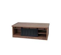 Table basse HWC-K75, table d'appoint table de salon, porte coulissante 6 compartiments de rangement, aspect bois métal 44x120x60cm brun