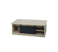 Table basse HWC-K75, table d'appoint table de salon, porte coulissante 6 compartiments de rangement, aspect bois métal 44x120x60cm naturel