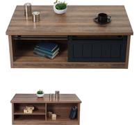 Table Basse Hwc-K75, Table D'appoint Table De Salon, Porte Coulissante 6 Compartiments De Rangement, Aspect Bois Métal 44x120x60cm Brun Multicolore