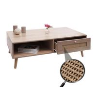 Table Basse Hwc-M39, Table De Salon Table D'appoint Table De Salon, Tiroir Kubu Rotin Bois Mélamine, 37x110x59cm Aspect Chêne Multicolore