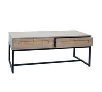 Table basse HWC-M41, Table de salon Table d'appoint Table de salon, tiroir, Kubu rotin bois mélamine, aspect chêne