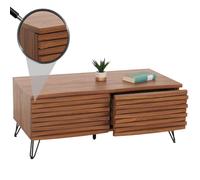 Table Basse Hwc-M49, Table De Salon, Design 3d 2 Tiroirs Bois Massif Mangue Métal 46x110x55cm Aspect Noyer Multicolore
