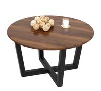 Table Basse Hwc-M61, Table D'appoint Table De Salon, Bois Massif Hpl Stratifié Mélaminé Ø80cm, Aspect Bois De Sheesham, Piètement Foncé Multicolore