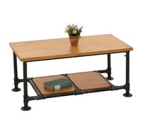 Table Basse HWC-N27, Table de Salon Table Basse Table d'appoint, Industrial Bois Massif métal 48x100x50cm - Naturel
