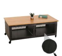 Table Basse Hwc-N28, Table De Salon, Roulettes 2 Compartiments, Structure 3d Industrielle Rétro Métal Bois 45x120x60cm Noir, Naturel Multicolore