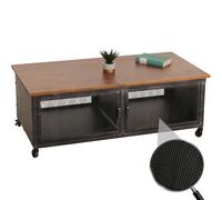 Table Basse HWC-N28, Table de Salon, roulettes 2 Compartiments, Structure 3D Industrielle rétro métal Bois 45x120x60cm - Noir, Marron