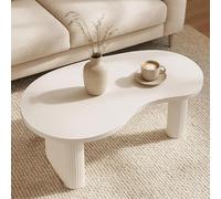 Table basse HWC-O29, table d'appoint table de salon, forme organique bois mélaminé, 45x110x60cm ~ blanc