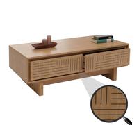 Table basse HWC-O33, table de salon, table d'appoint, 2 tiroirs, 2 compartiments, mélamine 40 x 120 x 60 cm orme naturel