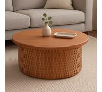 Table basse HWC-P15, table d'appoint, table de salon, table de salon, bois d'acajou, rotin, ronde, Ø 75 cm