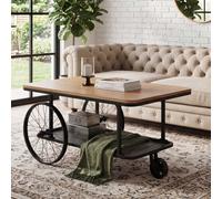 Table HWC-Q69 avec roulettes et bois 54x100x60cm Naturel métal noir