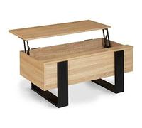 Table Basse Industriel Relevable avec Meuble Rangement Intérieur 74,5P x 97,5l x 55,5H centimètres Marron Noir
