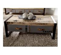 Table basse industrielle 115x60cm - Bois massif de manguier brut - Fer et bois imprimé - FACTORY 128