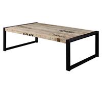 Table Basse Industrielle 140x80cm - Bois Massif de manguier Brut - Fer et Bois imprimé - Factory #111