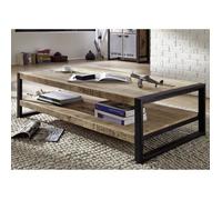 Table basse industrielle 140x80cm - Bois massif de manguier brut - Fer et bois imprimé - FACTORY #126