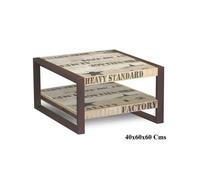 Table basse industrielle 60x60cm - Bois massif de manguier brut - Fer et bois imprimé - FACTORY #125