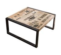 Table Basse Industrielle 80x80cm - Bois Massif de manguier Brut - Fer et Bois imprimé - Factory #110