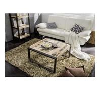 Table basse industrielle 80x80cm - Bois massif de manguier brut - Fer et bois imprimé - FACTORY #110