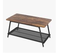 Table Basse Industrielle rectangulaire 2 Niveaux,table d'appoint,Plateau Effet Bois rétro,étagère en Maille métallique,rétro