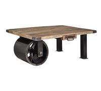 Table Basse indutrielle 110x80cm - Fer et Bois Massif de manguier laqué (Bois Naturel) - Railway #105