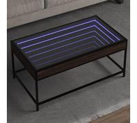 Table basse Infinity LED marron aspect chêne, 90 x 50 x 41 cm, bois, verre métal, éclairage RVB, table d'appoint de salon, aspect moderne