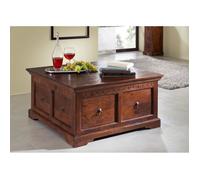 Table basse inspiration coffre - Bois massif d'acacia laqué (Nougat) - Style colonial - OXFORD #416