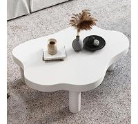 Table basse irrégulière en forme de nuage, jolie table d'appoint moderne en bois massif avec 3 pieds, design d'angle rond épais pour salon et chambre à coucher, blanc, 109,2 x 78,7 x 40,6 cm