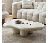 Table Basse Irrégulière, Table Basse Nuage Blanc Crème, Table à Thé Ronde Design Simple, Petite Table D’appoint, Table Basse en Bois pour Salon, 100 * 69 * 40cm