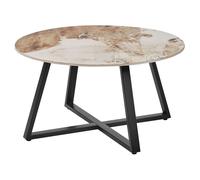 Beliani Table Basse Moderne Plateau en Céramique Cadre en Métal Rond Effet Marbre Noir et Blanc Ivins