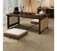 Table basse japonaise en bois et rotin - Petite table basse basse facile à assembler - Grande taille - Pour salon, tatami, bureau, thé, balcon