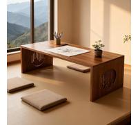 Table Basse Japonaise Pliable en Bois de Bambou - 70 cm Sans Montage, pour Thé Tatami, Méditation, Autel Zen, Salon, Bureau ou Balcon Design Minimaliste, Facile à Nettoyer et Ranger(80cm/31.5in)