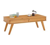 Table basse JONA style scandinave table de salon rectangulaire avec 2 tiroirs, en pin massif lasuré brun