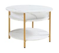 [en.casa] Table Basse Ronde Transformable avec Plateau Relevable et Compartiment de Rangement Intérieur Table d'Appoint Moderne Stable Salon Panneau de Particules Acier 70 x 49 cm Effet Marbre Blanc