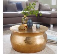 Wohnling Table Basse Karam 60x30,5x60 cm Aluminium Or Table d'appoint Oriental Rond | Table Basse martelée en métal | Table de Salon Design Moderne | Table de Salon Table Basse Indienne