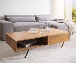 Table-basse Kayu 115x60 cm acacia naturel 2 tiroirs pied en V