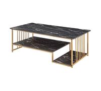 [en.casa] Table Basse de Salon Stylée au Design Modern et Intemporel avec 2 Étagères Table d'Appoint Stable Robuste Plateau Rectangulaire MDF Acier 120 x 60 x 42 cm Aspect Marbre Noir Or