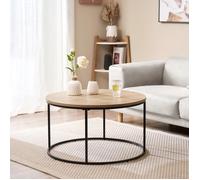 [en.casa] Table Basse Ronde pour Salon Chambre Métal Panneau de Particules 45 x 80 cm Noir Effet Bois