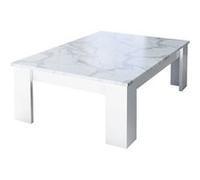 CHRIS WHITE - Table Basse Laquée Blanc Brillant Plateau Imitation Marbre -