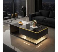Table Basse LED - 100x50cm - Éclairage RGB via App & Rangement - Design Moderne Noir Brillant