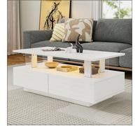 Table Basse LED Blanc Acryl - Stockage Double - Contrôle App Bluetooth pour Salon &amp Party