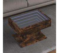 Table basse LED Chêne fumé 70 x 50 x 45 cm Matériau du bois Miroir Infinity avec éclairage RVB pour salon et chambre à coucher Table d'appoint moderne