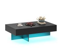 Table basse LED multicolore avec 3 tiroirs, surface brillante noire 120 x 70 cm pour salon