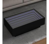 Table basse LED noire 90 x 50 x 30 cm, matériau en bois, miroir infini, éclairage RVB à intensité variable, polyvalente, pour salon