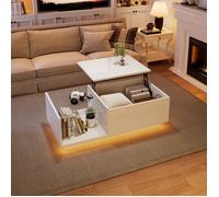 Table basse LED table basse haute brillance table salon table basse réglable en hauteur avec rangement caché et rangement 50 x