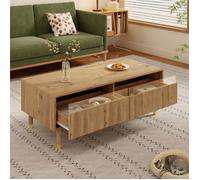 Table basse LED - Tiroir en forme de vague - Pieds en bois doré - 7 couleurs - Design contemporain